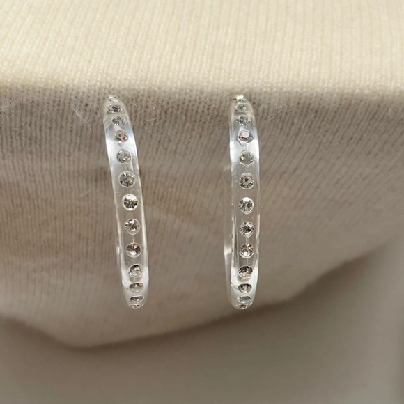 transparent lucite hoop earrings with crystal accents - Picture 3 of 9